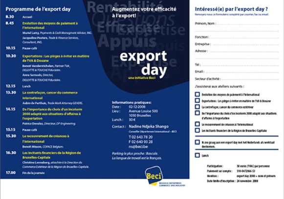 dépliant pour les exports days du BECI