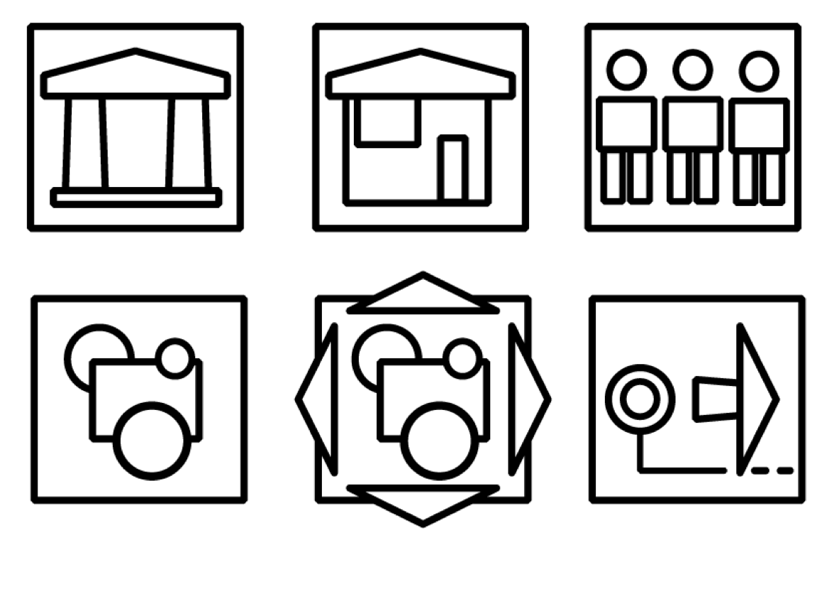 jeu de pictogrammes "finance" : siège social, agences, salle de réunion, capital,...