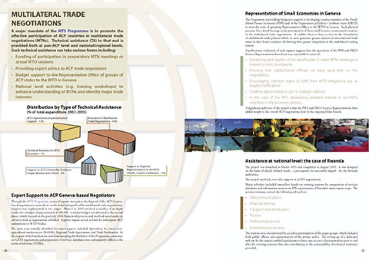 doubles pages de la brochure de politique générale du programme ACP (Afrique Caraïbes Pacifique