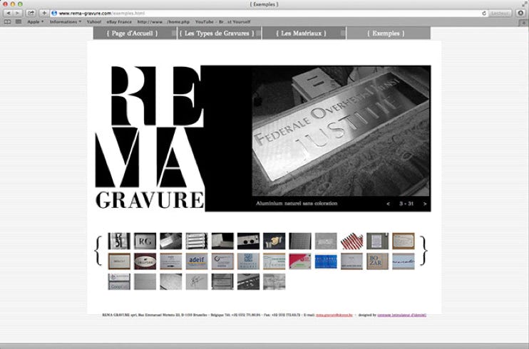 Éléments de l'identité visuelle de REMA-gravure : carte de visite, pages web