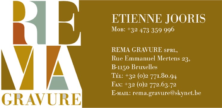 Éléments de l'identité visuelle de REMA-gravure : carte de visite, pages web