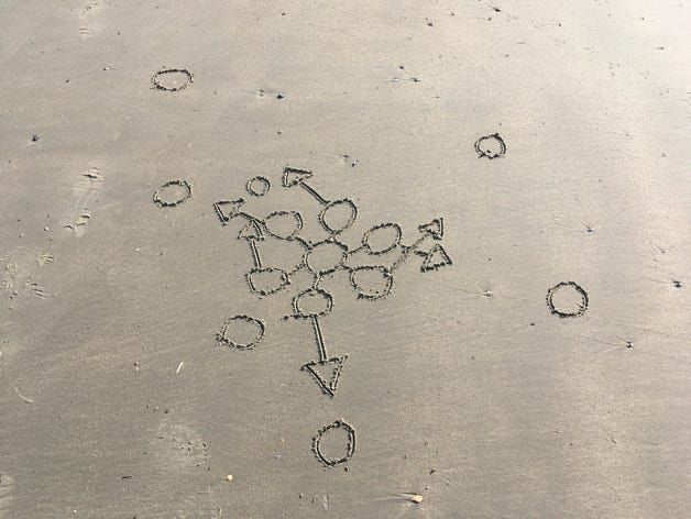 dessins éphémères sur le sable mouillé à marée basse